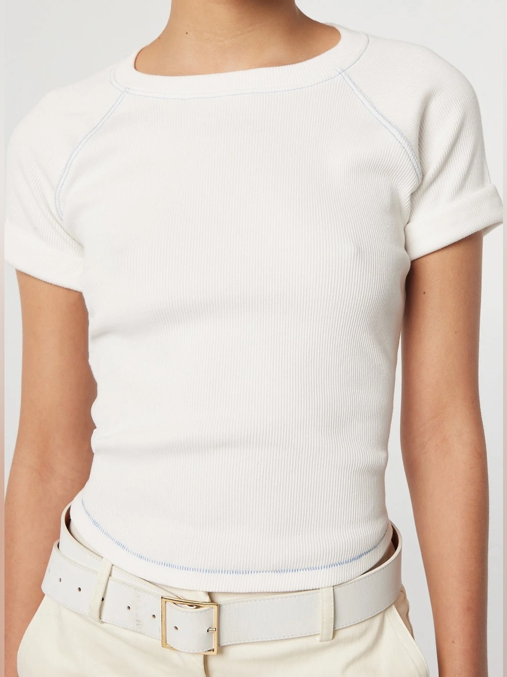 The Line By K Rani White Roll Sleeve Raglan T-Shirt in White - Size S